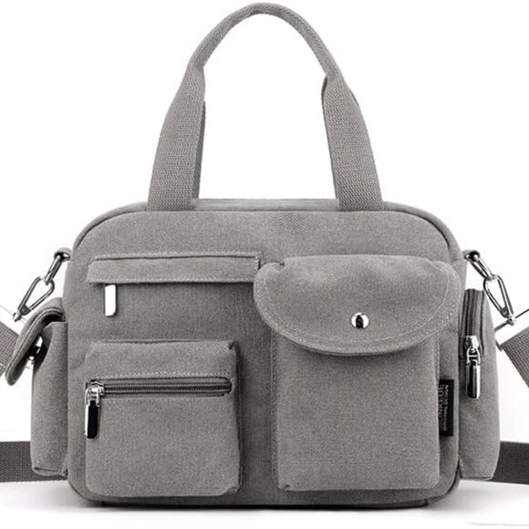 Canvas Tote Bag Women Large Multi-Pocket Crossbody Work Everyday Unisex - Picture 1 of 6